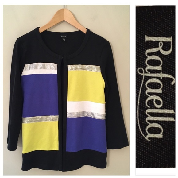 RAFEELLA Color Block Cardigan Small Sequins - Picture 2 of 8